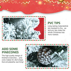 7ft Snow Flocked Christmas Tree, Premium Hinged Unlit Artificial Christmas Pine Tree with Pine Cone, Artificial Xmas Tree for Home Office Store, Metal Stand and Hinged Branches
