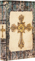 Vintage Style Wooden Decorative Book Box - Faux Leather, Christian Cross Pattern, Gift Idea