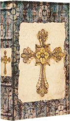 Vintage Style Wooden Decorative Book Box - Faux Leather, Christian Cross Pattern, Gift Idea