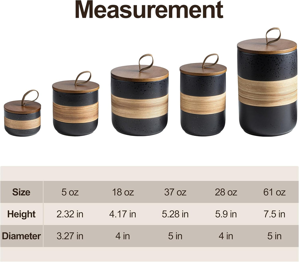 Spice Jars with Lid, Coffee Container Kitchen Food Storage Jars for Spice Sugar Tea Bag, Stackable Decorative Jars for Countertop, Black & 37oz