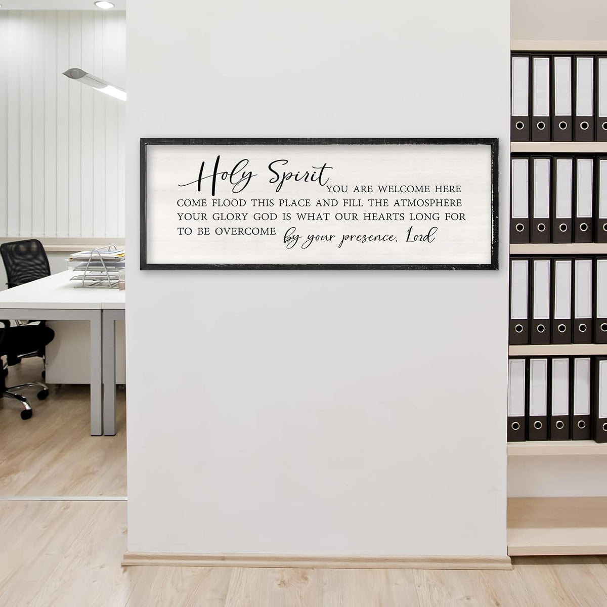 Holy Spirit You are Welcome Here Wall Decor Art 40x15 Inch Large Christian Song Bible Verse Plaque Wood Framed Sign Living Room Scripture Quote Religious For Office Wall Hanging (Black)