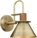 Antique Brass Wall Sconce, HWH Gooseneck Barn Wall Light Fixtures, 1-Light Single Wall Vanity Light, Farmhouse Wall Lamp for Bedroom Bedside Kitchen Hallway, Hammered Metal Shade, 5HZG74B-L BG