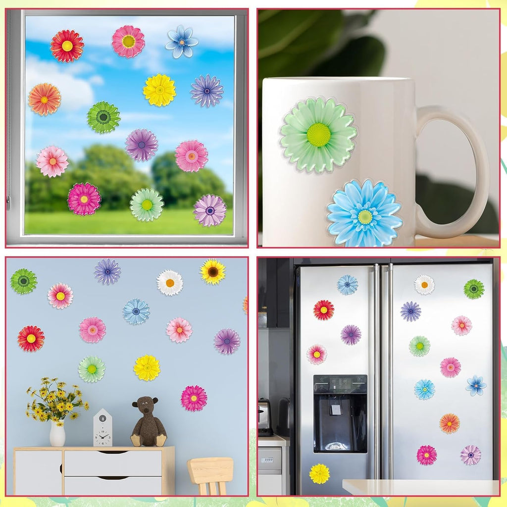20PCS Spring Grow Flowers Thick Gel Cling Sunflowers Window Gel Cling Decals Sticker Flower Window Decoration for Kids Toddlers Home Airplane Classroom Nursery Spring Party Supplies Removable Reusable