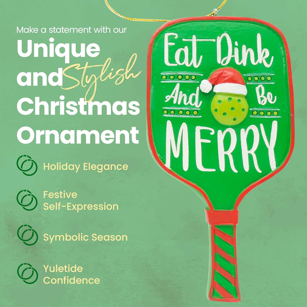 Eat Dink and Be Merry Pickleball Paddle Christmas Ornament, a US Family-Owned Business - Sportybella Pickleball Gifts Christmas Tree Decorations, Sports Enthusiast Pickleball Paddles Decor