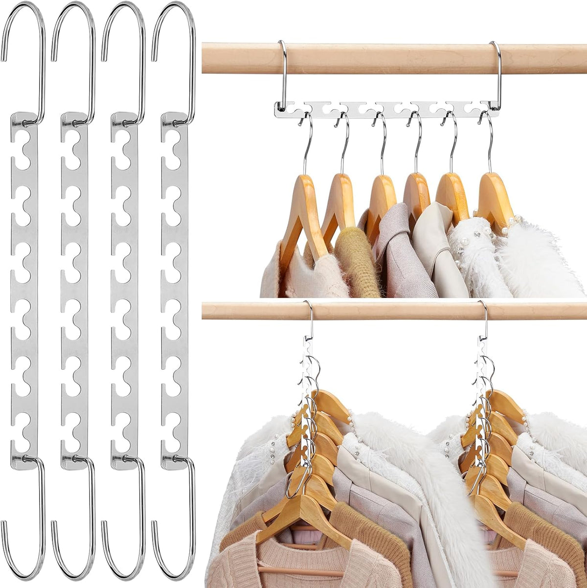 HOUSE DAY Space Saving Hangers for Clothes 4 Pack, Heavy Duty Hanger Organizer | 30 Lbs Capacity |, Metal Magic Hanger, Sturdy Multi Hangers, Closet Space Saver Closet Organizers and Storage