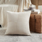 Fancy Homi 2 Packs Cream Decorative Throw Pillow Covers 22x22 Inch for Living Room Couch Bed Sofa, Rustic Farmhouse Boho Home Decor, Soft Corss Corduroy Patchwork Accent Square Cushion Case 55x55 cm