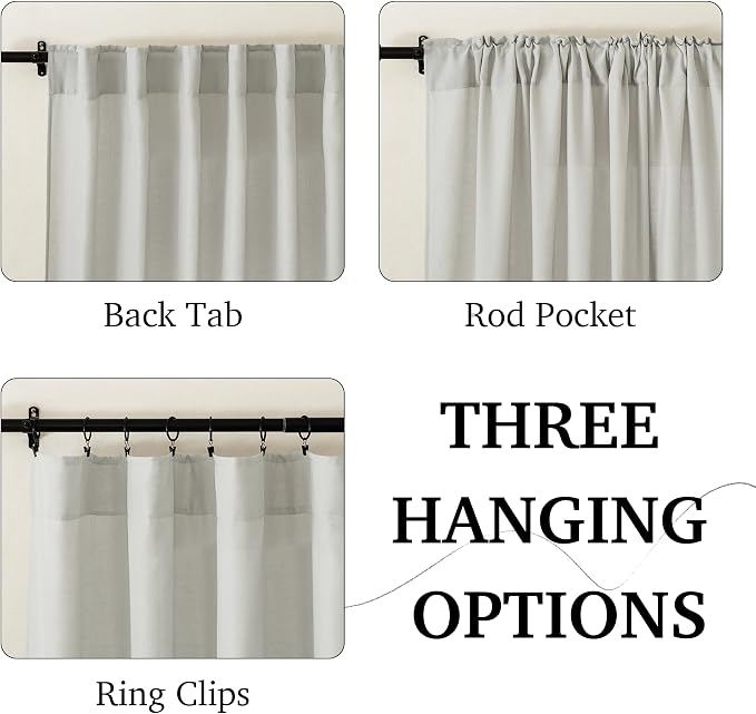 RYB HOME Farmhouse Boho Linen Sheer Curtains 90 inches Long - Image 2