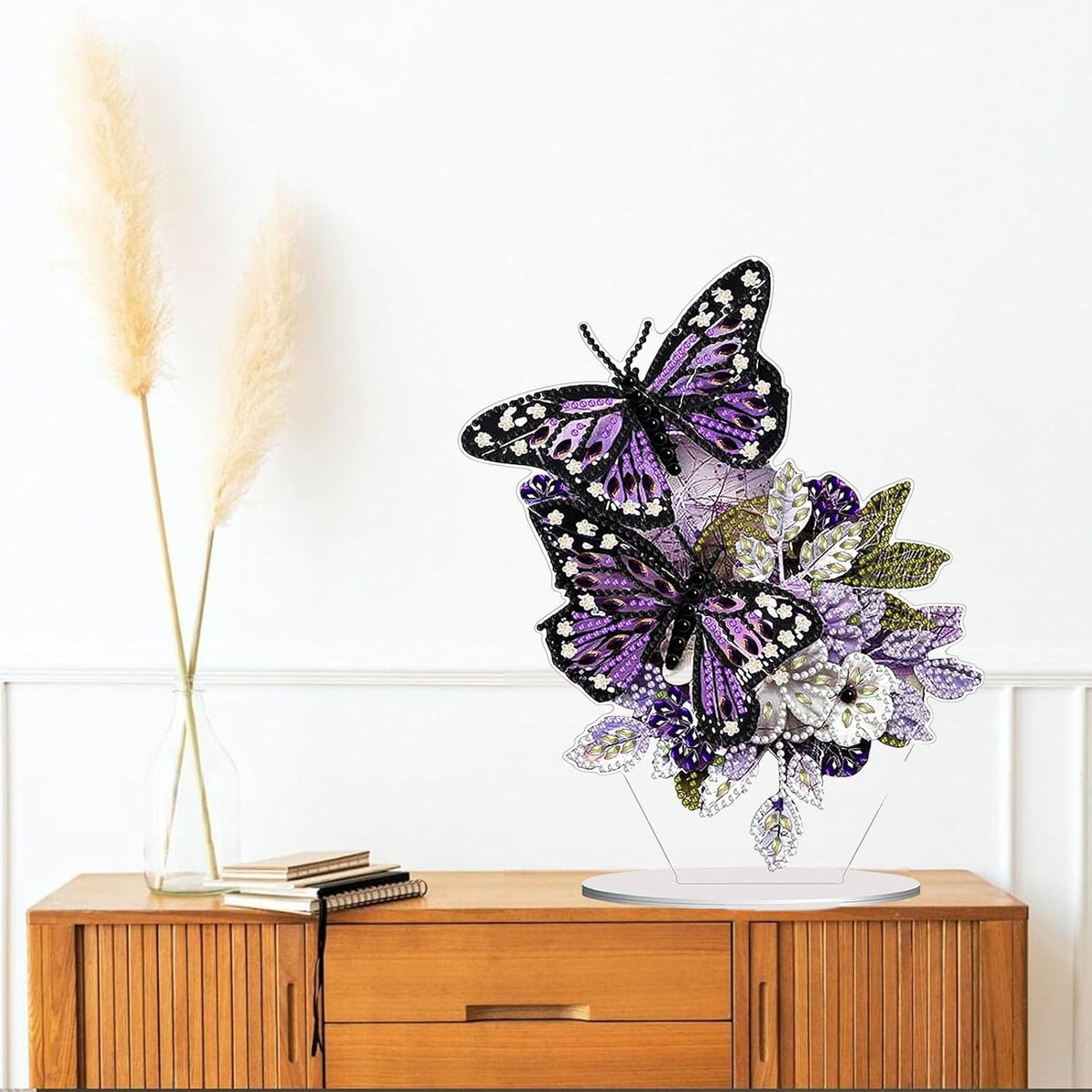 Diamond Painting Kits for Adults Beginners, 5D Full Drill Flowers and Butterfly Crystal Art Desktop Ornament, DIY Single Sided Home Office Desk Decor, Creative Craft Gift Set with Tools