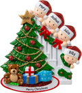 3D Peeking Family of 4 Ornament 2025 Personalized Family Christmas Ornaments 2025 | Staircase Personalized Tree Ornaments for Grandchildren, Siblings & Grandkids Xmas Tree with Gift of Four Ornament