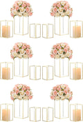 Hewory Glass Hurricane Candle Holder Set of 18, Gold Large Hurricane Centerpiece for Table, Tall Floor Square Pillar Candle Holders Lantern Set for Wedding, Anniversary, Party, Fireplace, Dining Room