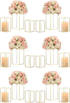 Hewory Glass Hurricane Candle Holder Set of 18, Gold Large Hurricane Centerpiece for Table, Tall Floor Square Pillar Candle Holders Lantern Set for Wedding, Anniversary, Party, Fireplace, Dining Room