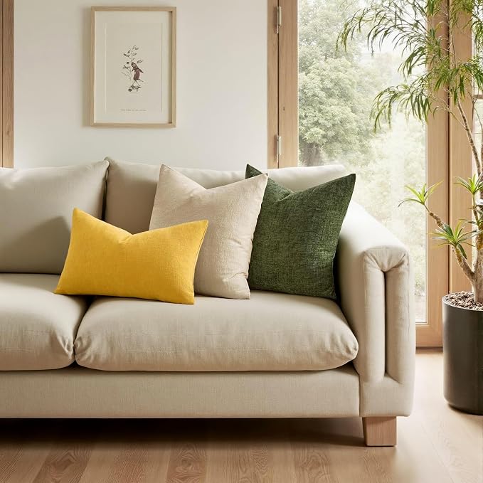 MIULEE Yellow Chenille Couch Throw Pillow Covers, 18x18 | Set of 2, Soft - Image 3