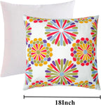 Embroidered Decorative Throw Pillow Cover, 18"x18" Set of 2, Farmhouse Pillowcase Colorful Knit Pattern Cotton Canvas Cushion Case Square Floral Pillow Case for Sofa Couch Bed Living Room