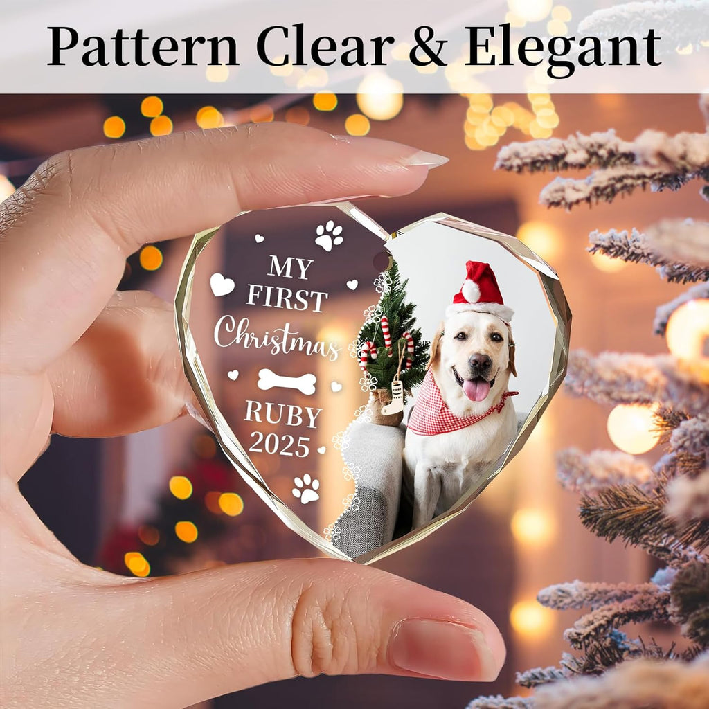Personalized Christmas Ornaments 2025 with Photo & Text - Customized Crystal Glass Christmas Tree Decor Gifts for Family, Couples, Pets, Baby’s First Xmas – 6 Heart/Round Designs