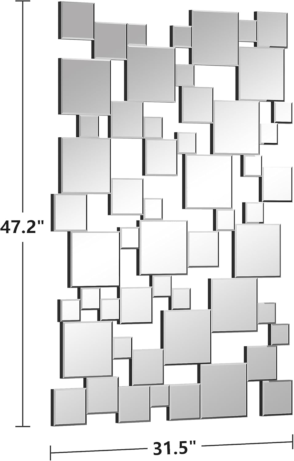 KOHROS Large Silver Wall Mirrors Decorative 48×32 Inch Modern Art Geometric Patchwork Mirror for Wall Decor, Living Room & Entryway Decor, 3D Space - Extending Wall - Mounted Mirror