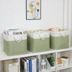 Bidtakay Cubby Storage Bins Set of 3 Fabric Baskets for Shelves Closet Drawer Organizer Storage Cubes 13x13 Collapsible Organization Baskets for Nursery Toy Shelf (White&green)