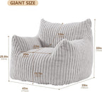 Giant Bean Bag Chairs for Adults Teens, Large Bean Bag Sofa Chairs with Filling Comfy Fuzzy BeanBag Chair with Armrests for Bedroom Living Room Reading (Light Gray, Large)