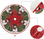AVOIN colorlife Cardinals Cedar Snowman with Scarf Christmas Tree Skirt, Xmas Winter Holiday Party Tree Mat Indoor Outdoor Decoration 36 Inch
