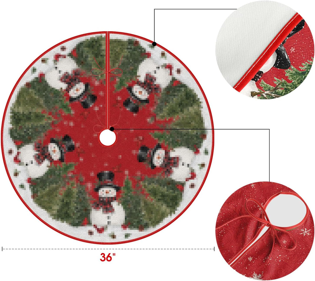 AVOIN colorlife Cardinals Cedar Snowman with Scarf Christmas Tree Skirt, Xmas Winter Holiday Party Tree Mat Indoor Outdoor Decoration 36 Inch