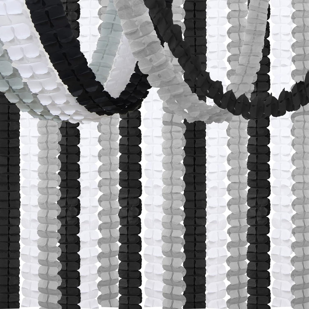 Black White-Silver Party-Decorations Streamers Garland - 157Ft Graduation Four-Leaf Clover Hanging Banner,Men Boys Birthday Engagement Wedding Baby Bridal Shower New Years Supplies Decor Hugtmr