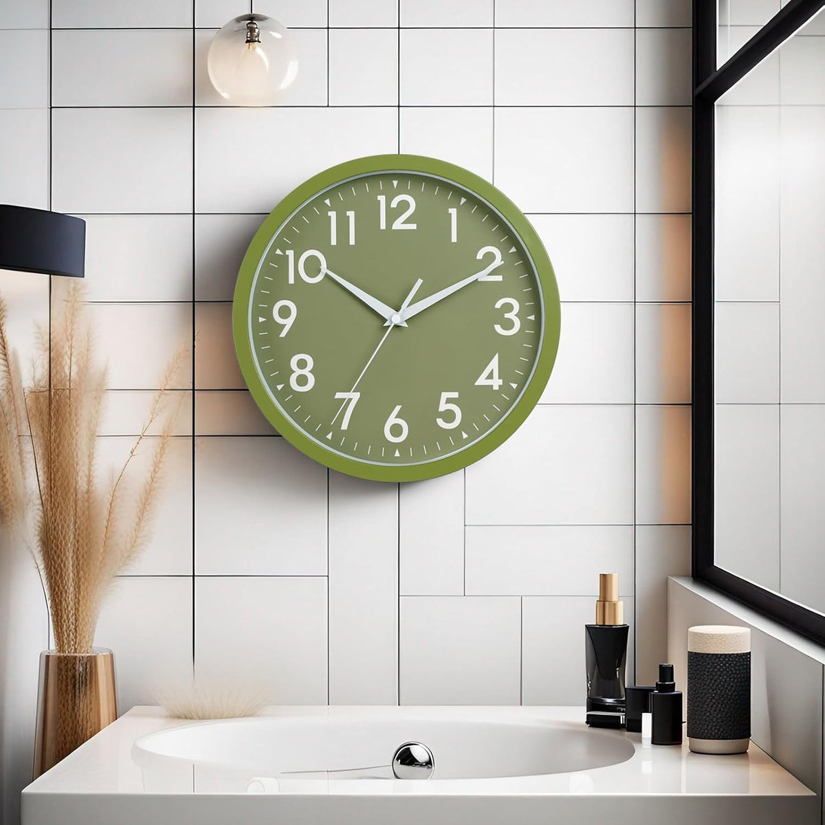 Wall Clock Small Analog 8 Inch Silent Non Ticking Battery Operated Modern Simple Decorative for Kitchen Office Bedroom Bathroom Living Room(Olive Green)