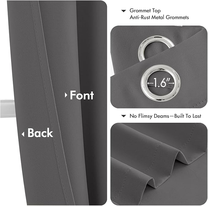 MIULEE Blackout Curtains for Bedroom 2 Panels 40 x 72 Inch Long Gray | Thermal - Image 4