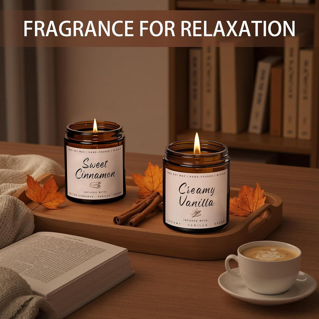 Auelife Fall Candle, Creamy Vanilla Scented Candle for Home - Fall Soy Wax Candles - Autumn Aromatheraphy Candles Gifts Set for Women & Men, Holiday, Thanksgiving Decor, 7oz