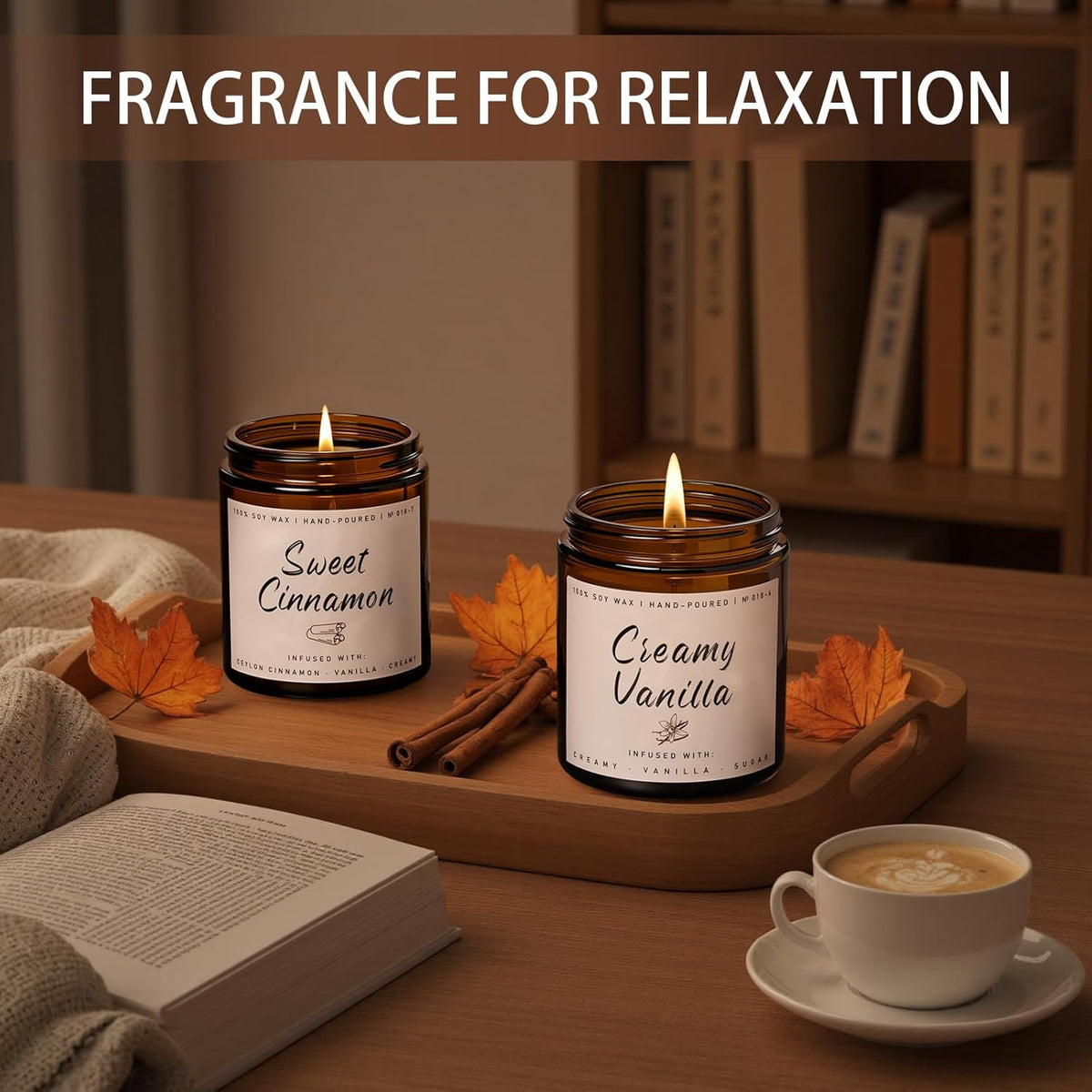 Auelife Fall Candle, Creamy Vanilla Scented Candle for Home - Fall Soy Wax Candles - Autumn Aromatheraphy Candles Gifts Set for Women & Men, Holiday, Thanksgiving Decor, 7oz