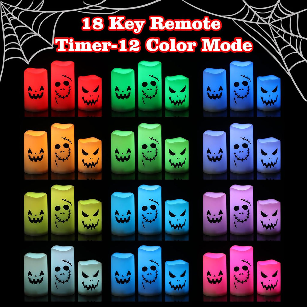 GenSwin Flameless LED Pillar Candles - Battery Operated, 12 Color Changing, Remote Timer, Perfect for Halloween, Fall Decor (3 x 4 x 5')