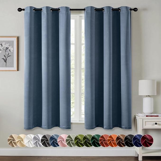 MIULEE Blackout Curtains for Bedroom 2 Panels 40 x 45 Inch Long Stone Blue | by MIULEE