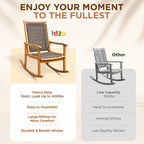 IDZO Wood Wicker Rocking Chair, 400 lbs Capacity, Durable Eucalyptus Wood, Natural Finish, Comfortable Curvy Design, Ideal for Deck, Patio Furniture, and Outdoor Furniture Accent Chair