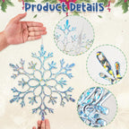 12pcs Large Iridescent Snowflakes Christmas Ornaments-12 Big Plastic Glitter Hanging Snow Flakes for Christmas Tree Decorations Winter Indoor Outdoor Window Home Decor Giant Craft Snowflakes