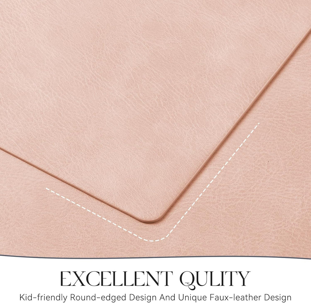 MOSAYT Vinyl Placemats Set of 8-12 X 17 Inch - Faux Leather 100% Waterproof Oil-Proof Wipeable PU Place Mats, Heat Resistant Reversible Table Mats for Kitchen, Dining, Outdoor (Pink)