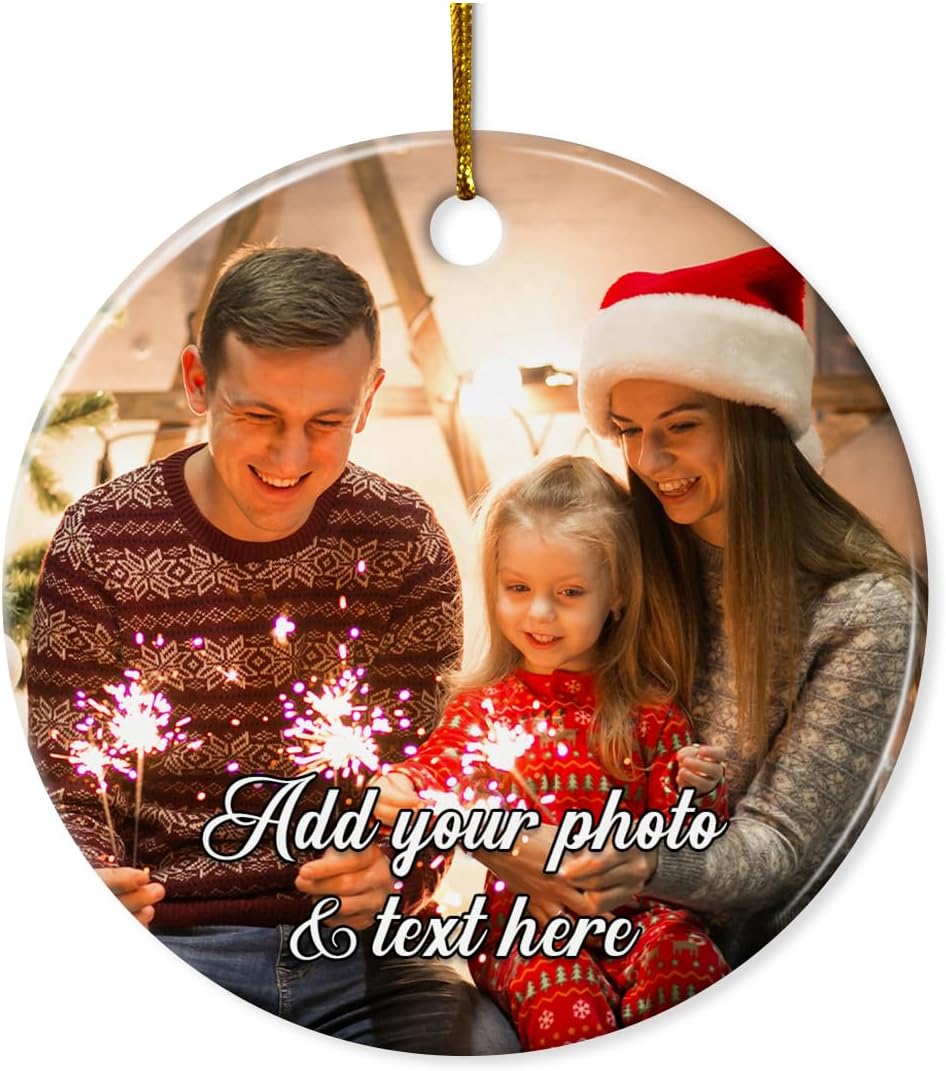 Personalized Christmas Ornament with Photo Picture Custom Ceramic Ornaments for Christmas Tree Create Your Own Ornament Keepsake Gifts Xmas Home Decorations