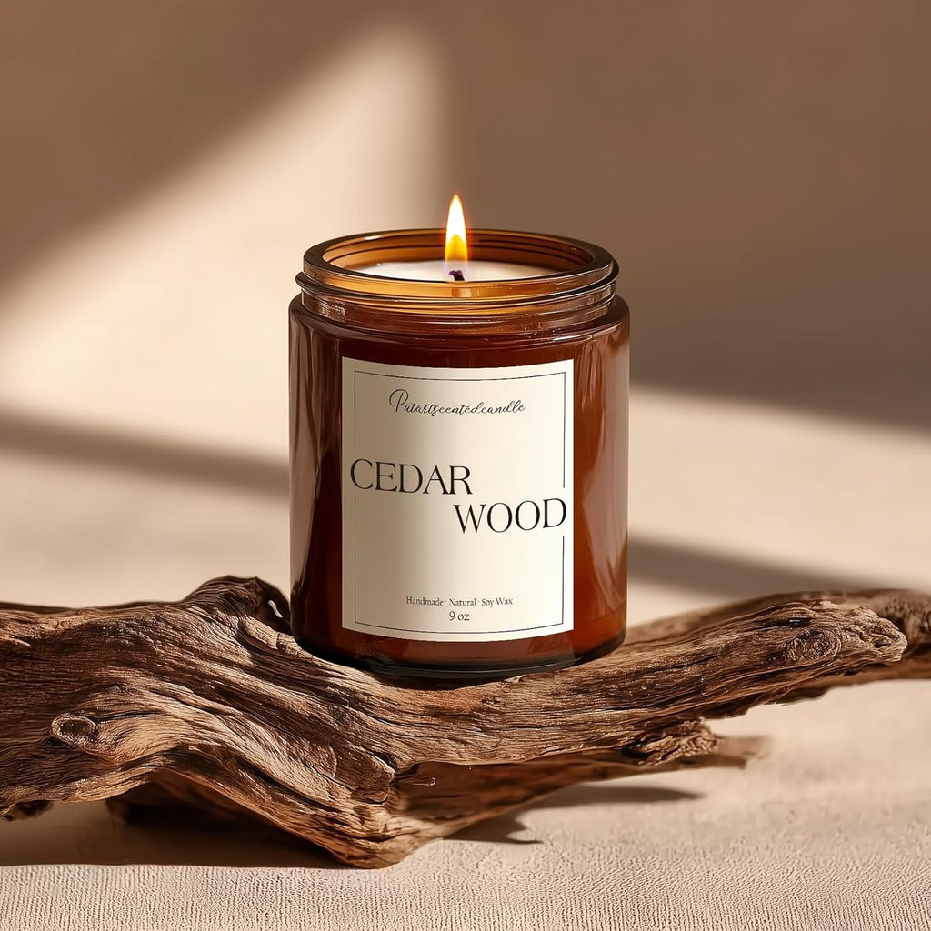 Cedar Wood Candles for Home Scented, Natural Soy Aromatherapy Non Toxic Candles with Long Lasting Fragrance & Clean Burn, Luxury Jar Candle Gifts for Women, Men, Home Decoration 9oz