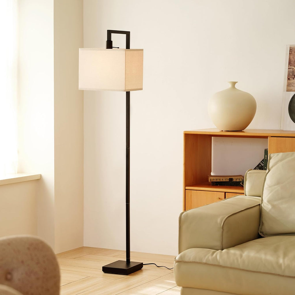 Globe Electric 61000052 60" Floor Lamp, Matte Black, Square White Fabric Shade, On/Off Rotary Switch on Socket, Square Rod, Reading Lamp, Home Office Accessories, Home Décor, Home Improvement