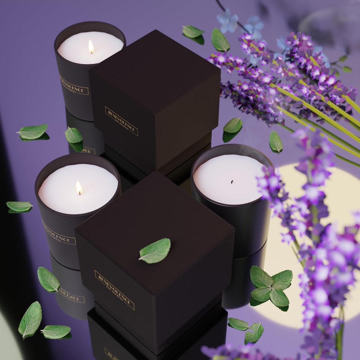 Benevolence LA Lavender, Mint & Sage Scented Candle | Soy Candles, Black Candle for Home | Gifts for Women and Men | Home Fragrance | Aromatherapy | Bathroom Freshener | 8oz, 45 Hour Burn