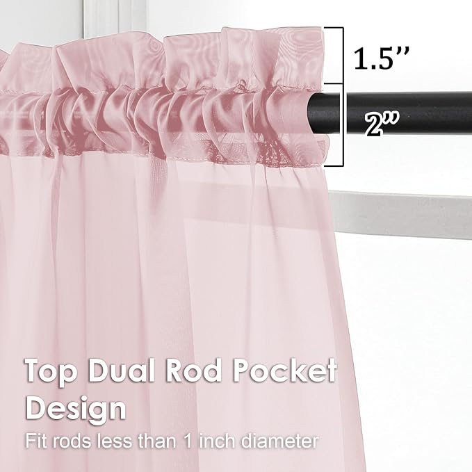 Blush Pink Sheer Curtains 90 Inches Long 2 Panels - Image 3