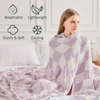 EMME Checkered Cotton Blanket Twin Large 60"x80" 100% Muslin for Couch Breathable Cooling Gauze All Season Soft and Lightweight (Lavender)