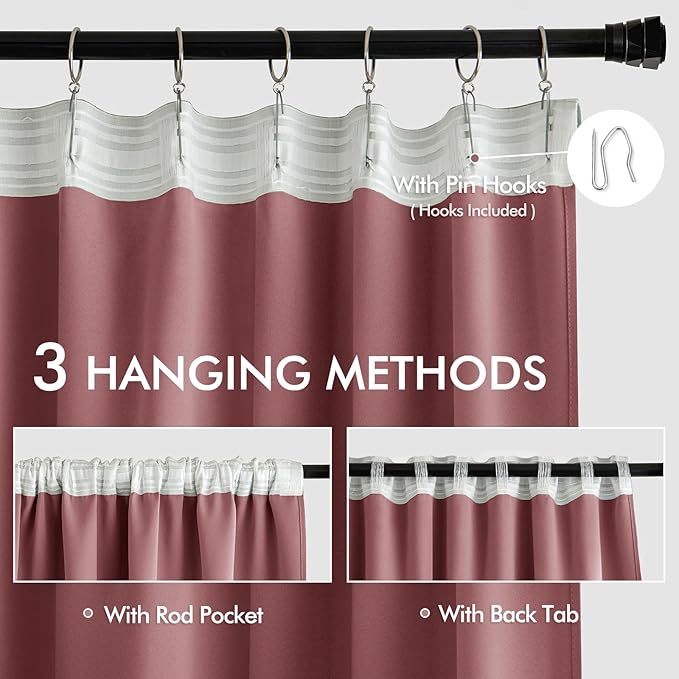 MIULEE Dusty Rose Back Tab Blackout Curtains 52x84 Inch Length 2 Panels Set | - Image 3
