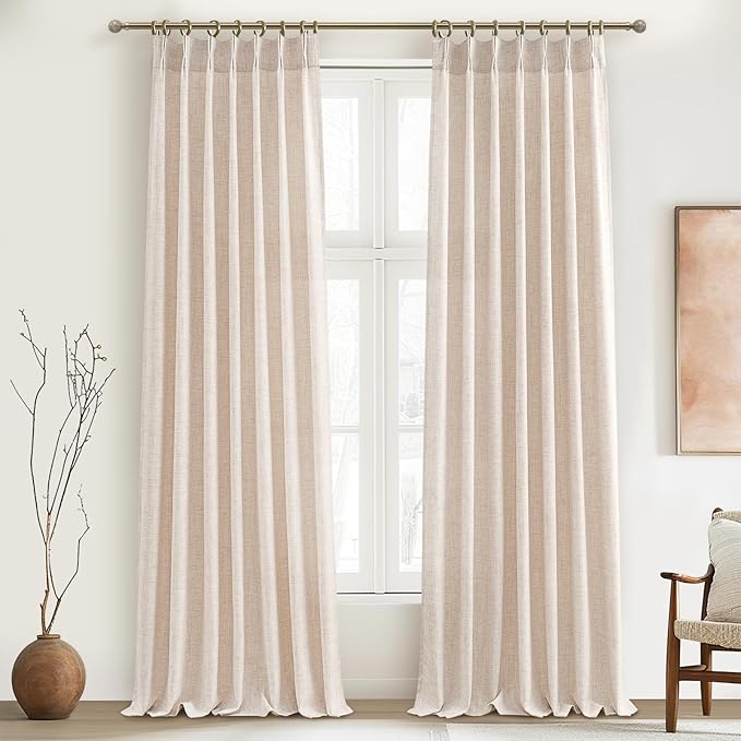 Pinch Pleated Linen Semi Sheer 105 Inch Extra Long Curtains by PleatedDrapes