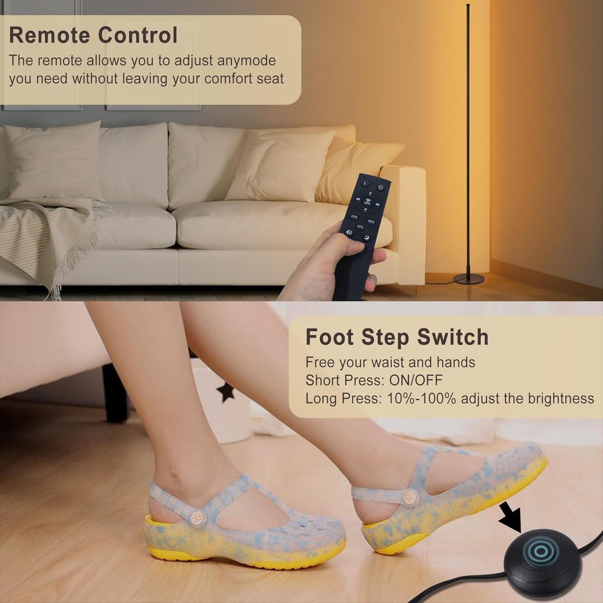 Corner Floor Lamp, 2 Pack Modern Floor Lamp with Remote and Stepless Dimmable Colors Temperature & Brightness, Standing Lamps for Living Room Bedroom Office