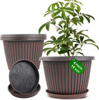 Large-Planter-Indoor-Outdoor Plant Pots, 14 inch 4 Pack Plastic Flower Pots with Saucer And Drainage Holes, Modern Garden Planters For Planting Medium Large Plants， Decorative Resin Garden Pots