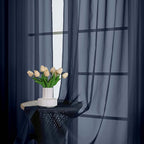 Chyhomenyc Navy Blue Sheer Curtains 90 Inches Long 2 Panels, Light Filtering - Image 2