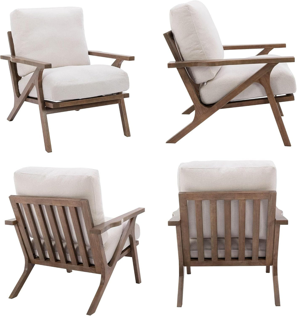 HNY Mid Century Modern Accent Chair, Farmhouse Retro Linen Upholstered Armchair for Living Room Bedroom, 23'' Seat Wide Leisure Slipper Chair with Wood Frame, White