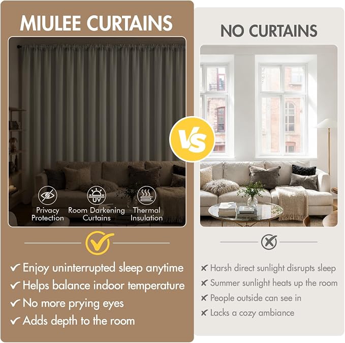 MIULEE 4 Panel Set Short Bedroom Blackout Curtains 54 Inch Long Cobblestone | - Image 6