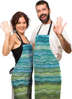 Garden Apron for Women Blue and Green Waves Cute Aprons for Men for Kitchen Cooking Restaurant BBQ Painting Crafting Gardening 27” (W) x 31” (H), Waterproof Apron