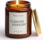 Mahogany & Teakwood Highly Scented Candles for Home, 9oz Natural Soy Aromatherapy Organic Candle with Essential Oil, Home Fragrance Stress Relief & Meditation Jar Candles Gifts for Men Women