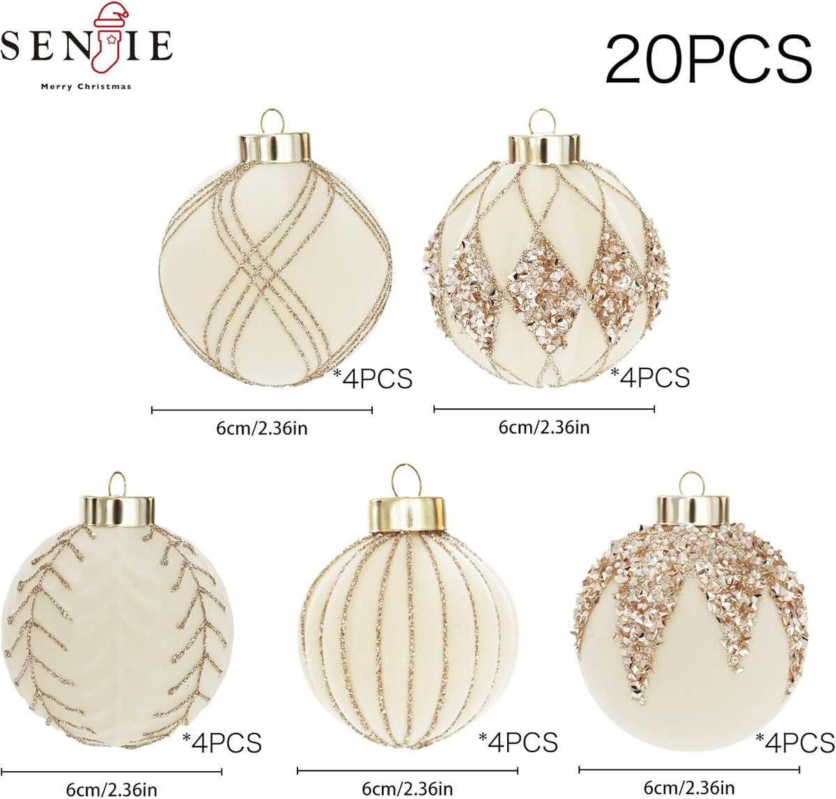 20PCS Velvet Ornaments for Christmas Tree, 2.36INCH Glitter Flocked Christmas Ornaments Decorations Balls Set Decor
