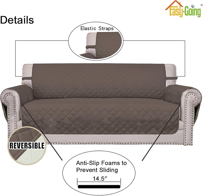 Easy-Going Reversible Couch Cover, Small Chair, Taupe/Ivory | Machine Washable - Image 3